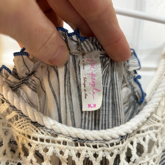 Free People M Blue Work Wearin It Handkerchief Rope Trim Stripe Tank Boho Hippie - Picture 4 of 8